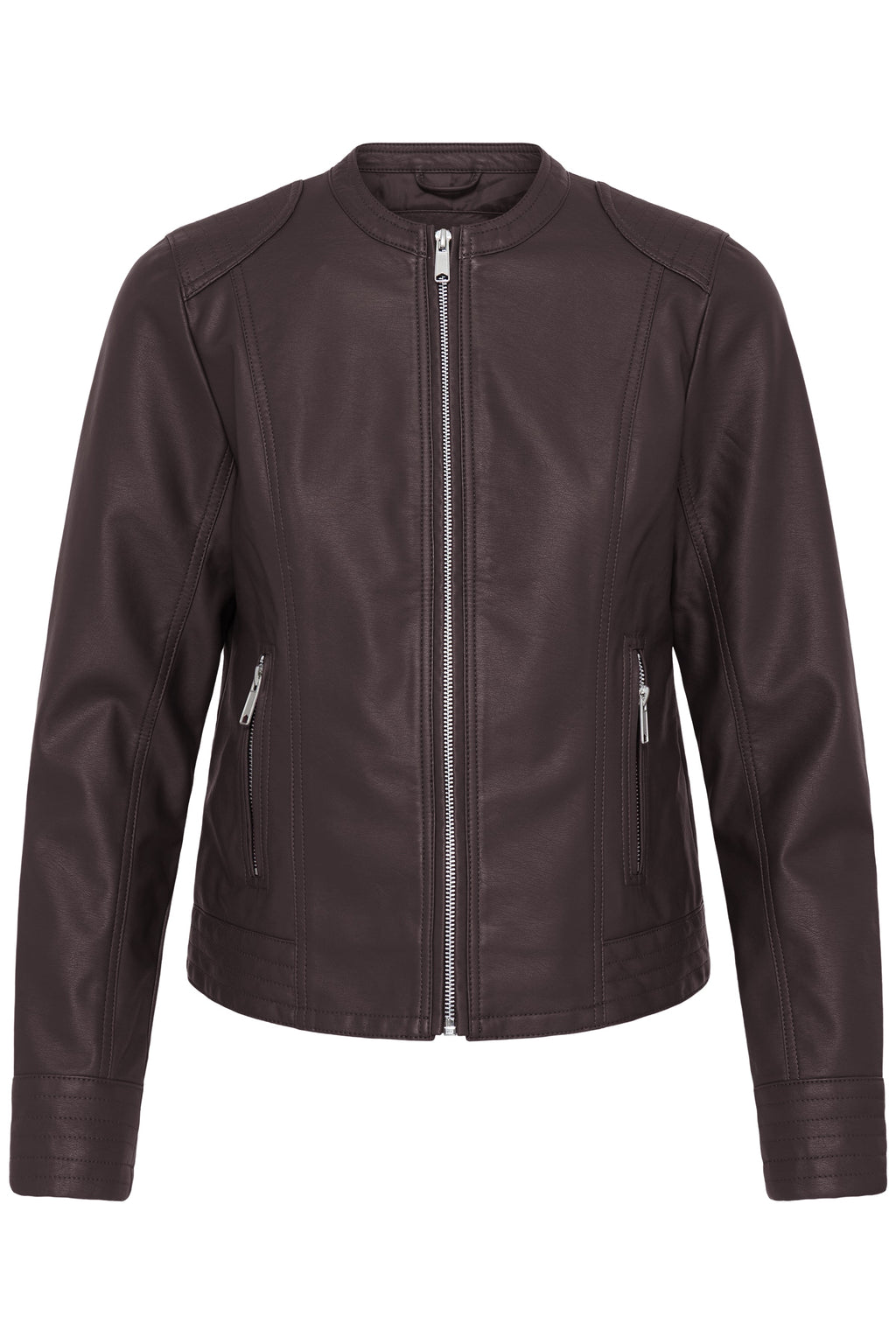 VELLORA KNITWEAR Acom Faux Leather Biker Jacket - Chocolate