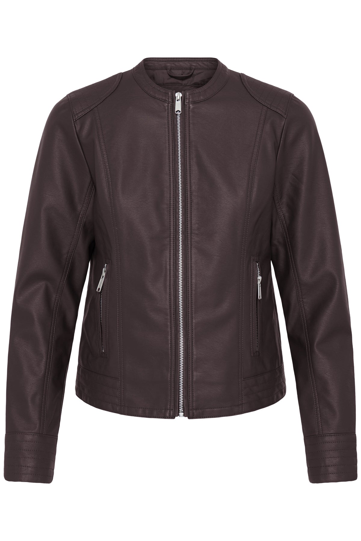 VELLORA KNITWEAR Acom Faux Leather Biker Jacket - Chocolate