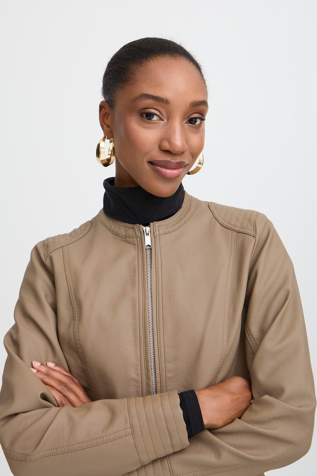 VELLORA KNITWEAR Acom Faux Leather Biker Jacket