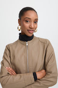 VELLORA KNITWEAR Acom Faux Leather Biker Jacket