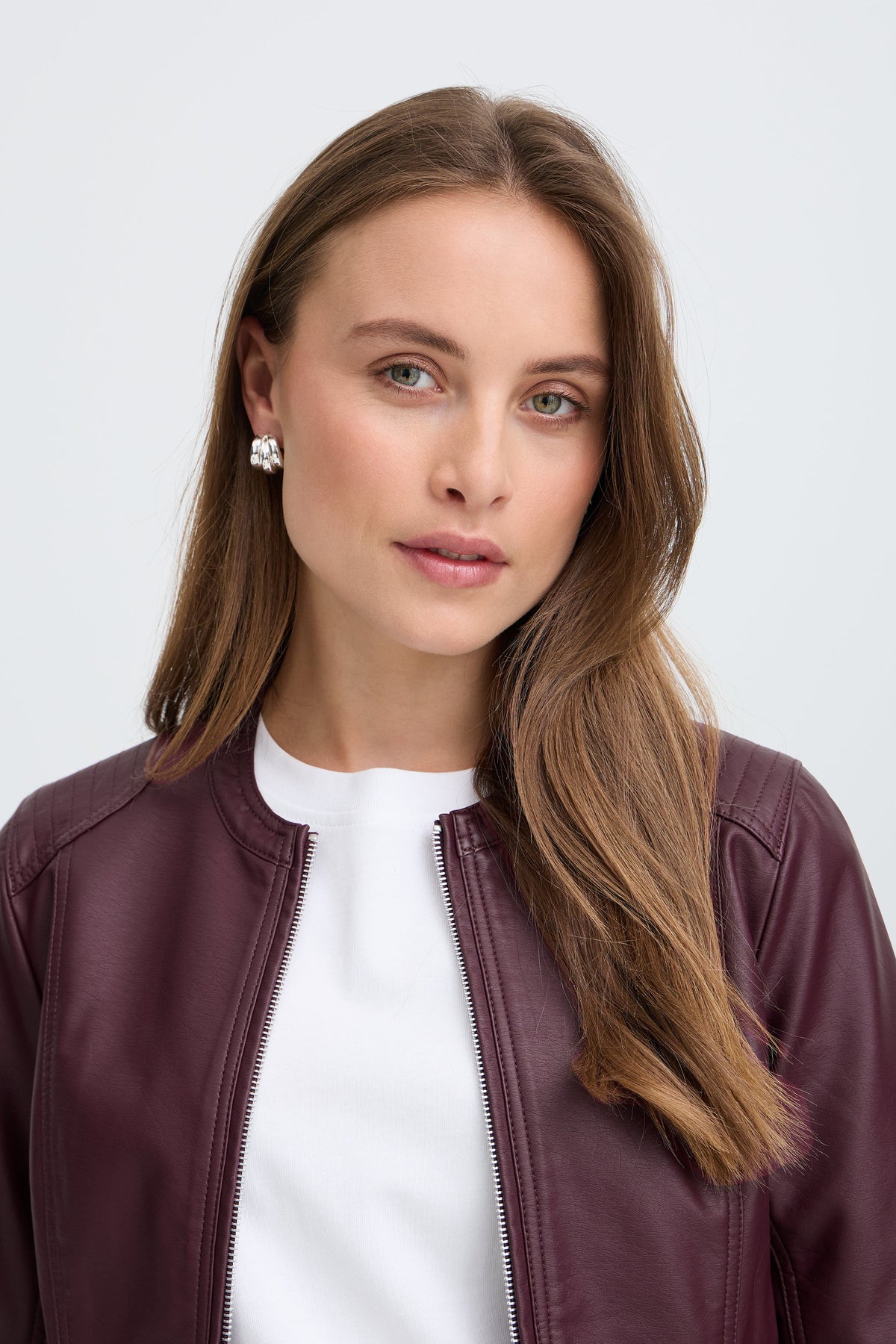 VELLORA KNITWEAR Acom Faux Leather Biker Jacket - Fig