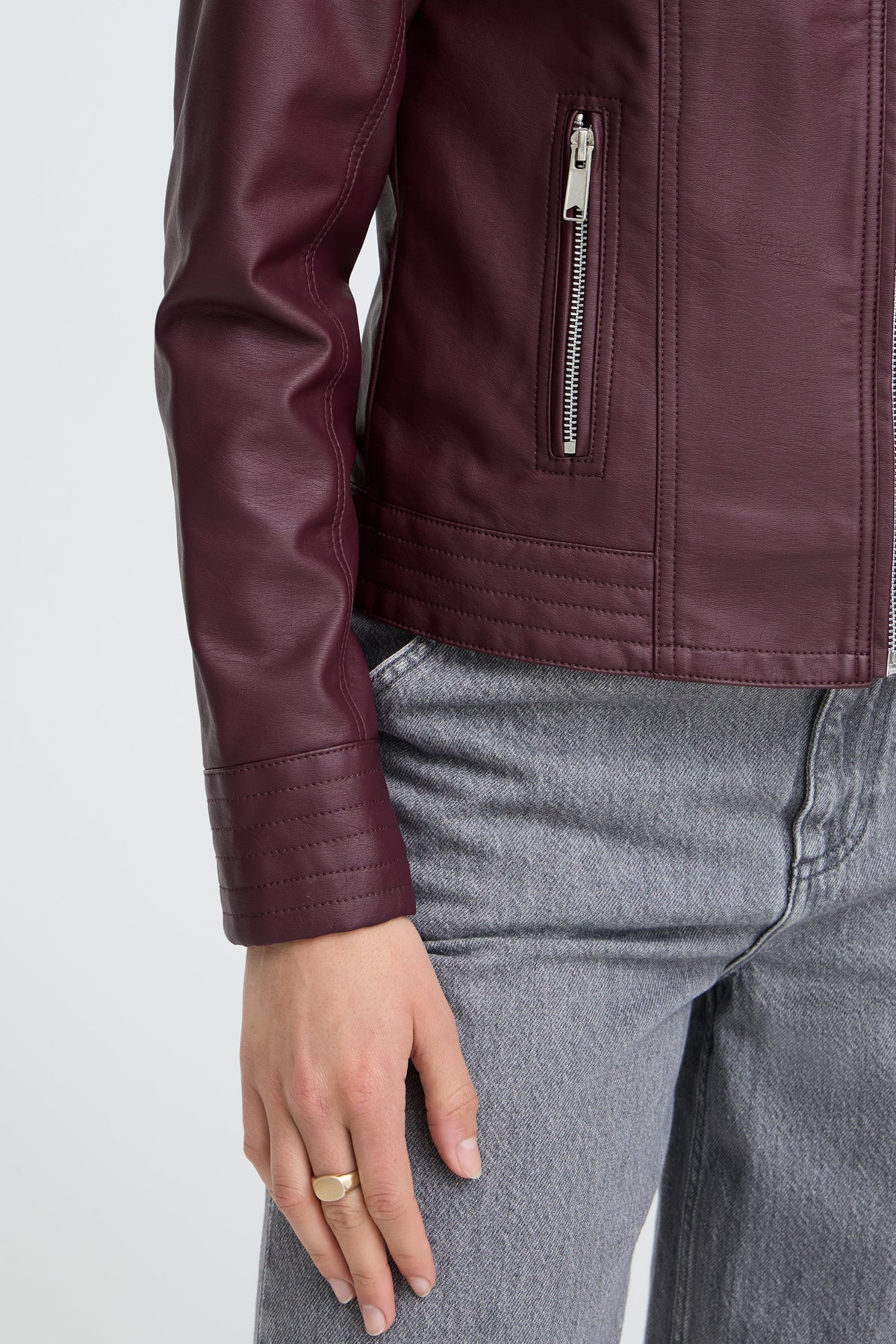 VELLORA KNITWEAR Acom Faux Leather Biker Jacket - Fig