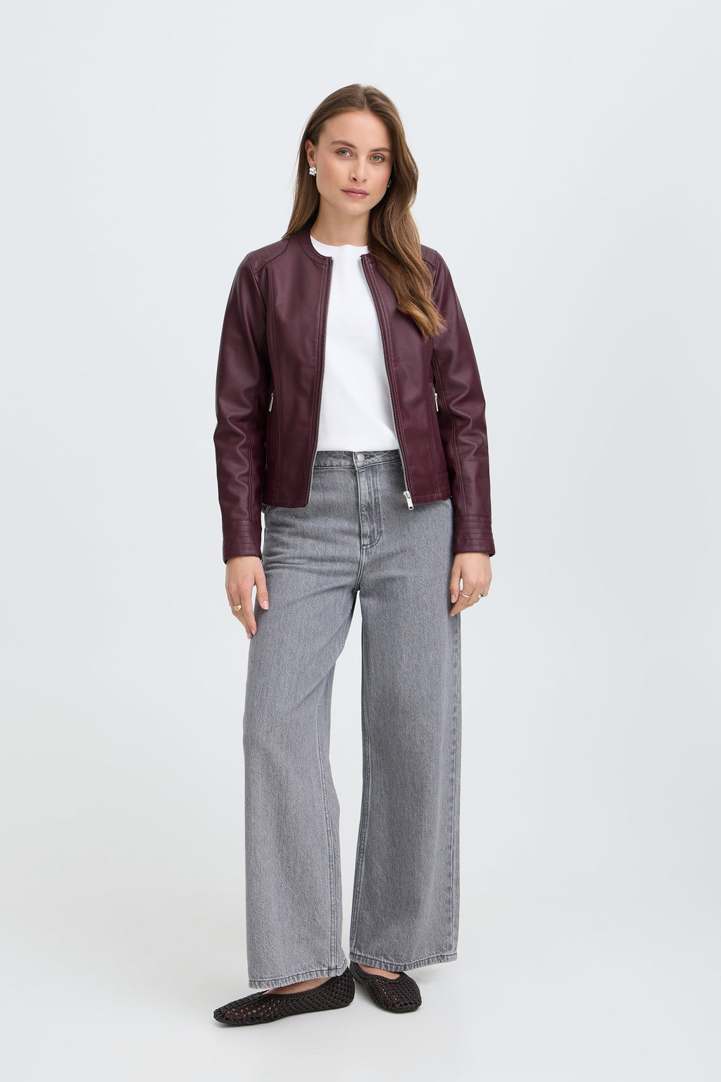 VELLORA KNITWEAR Acom Faux Leather Biker Jacket - Fig