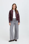 VELLORA KNITWEAR Acom Faux Leather Biker Jacket - Fig