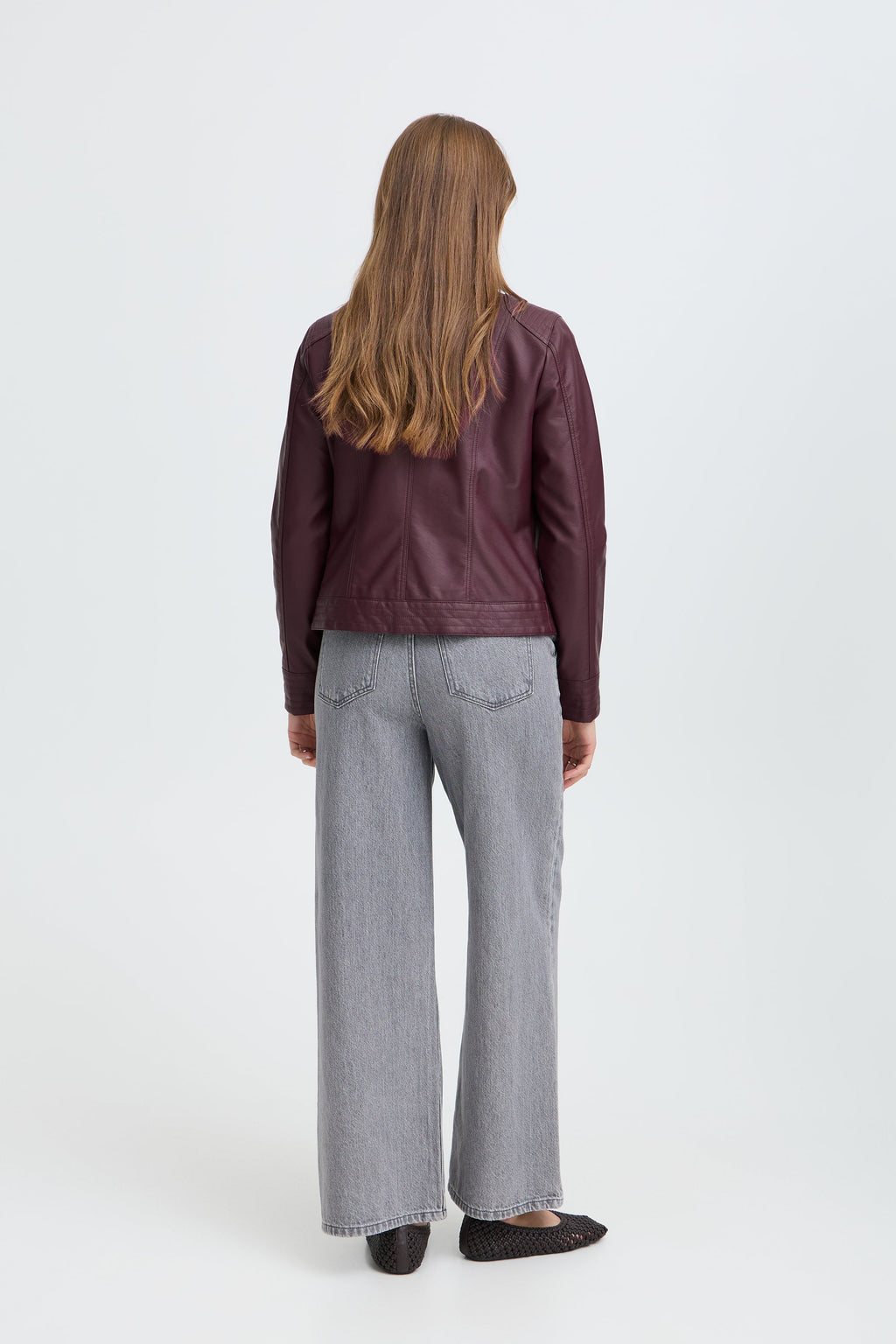 VELLORA KNITWEAR Acom Faux Leather Biker Jacket - Fig