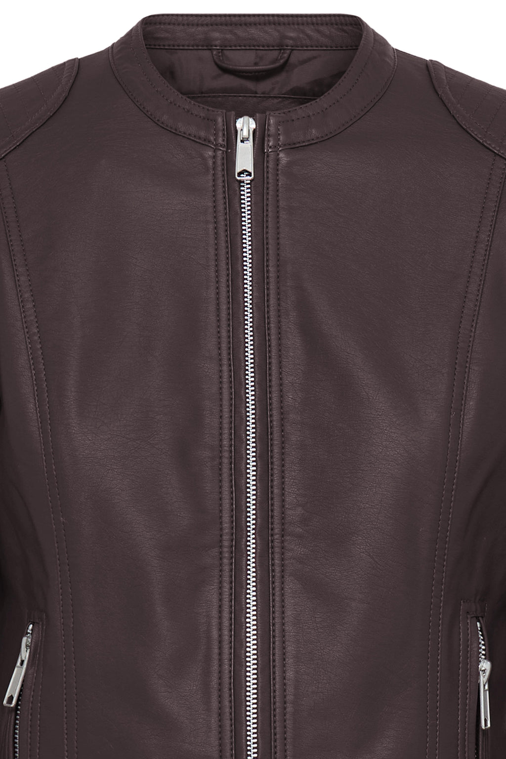 VELLORA KNITWEAR Acom Faux Leather Biker Jacket - Chocolate
