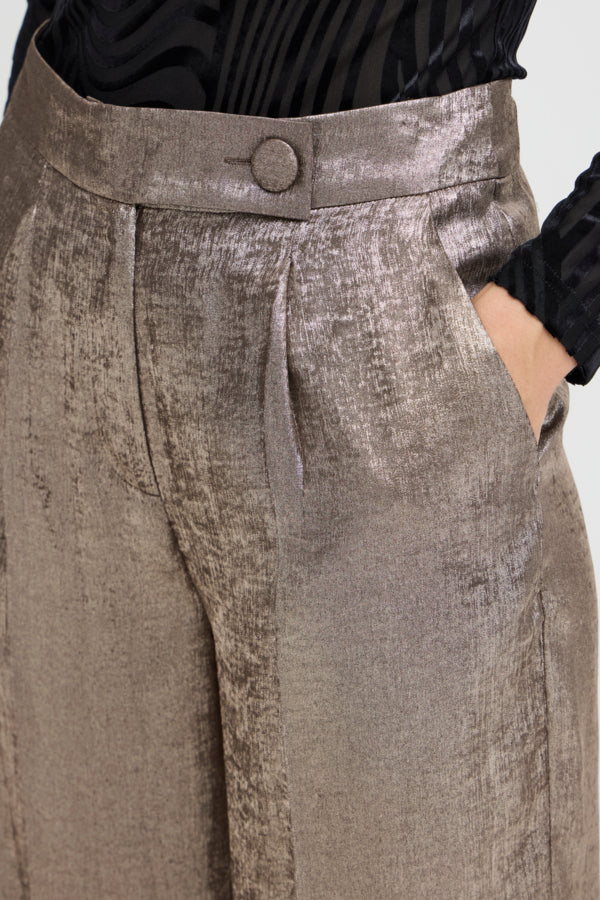 VELLORA KNITWEAR Dalona Wide Leg Metallic Trousers