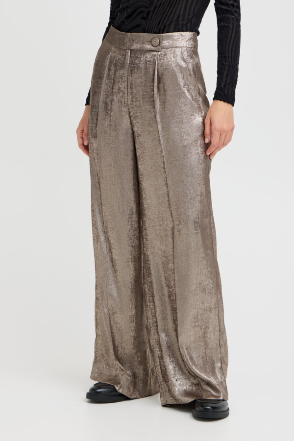 VELLORA KNITWEAR Dalona Wide Leg Metallic Trousers