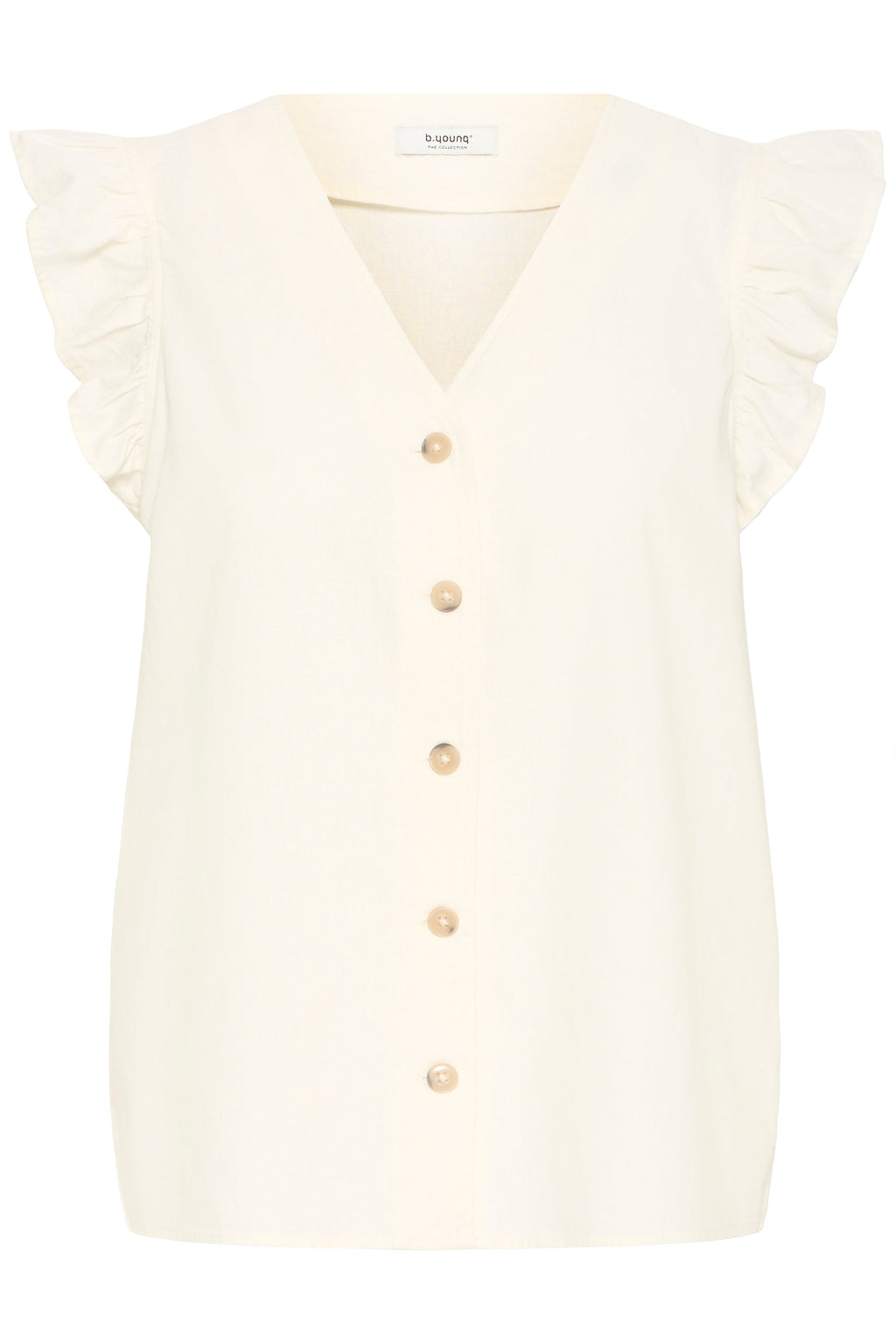 VELLORA KNITWEAR Falakka Ruffle Sleeve Button Front Blouse - Cream