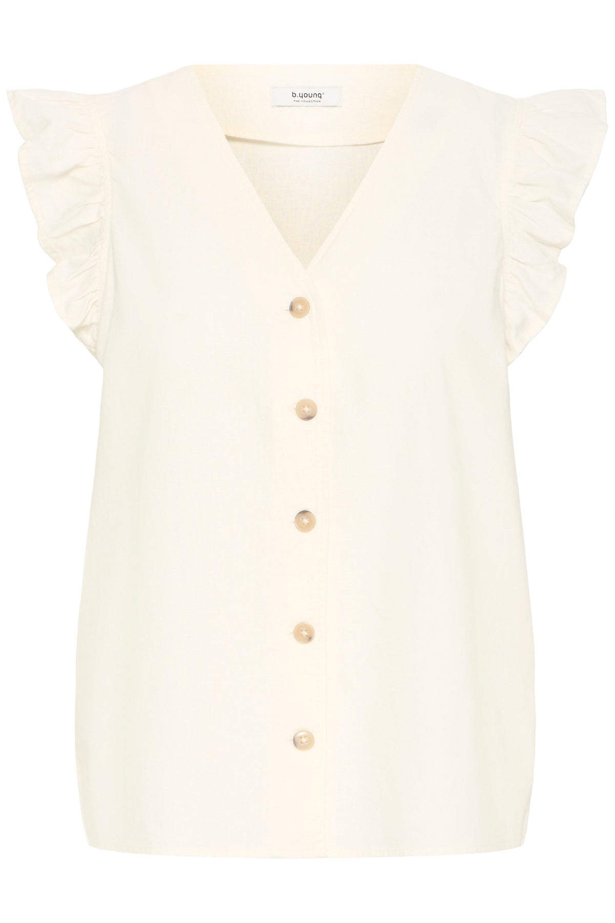 VELLORA KNITWEAR Falakka Ruffle Sleeve Button Front Blouse - Cream