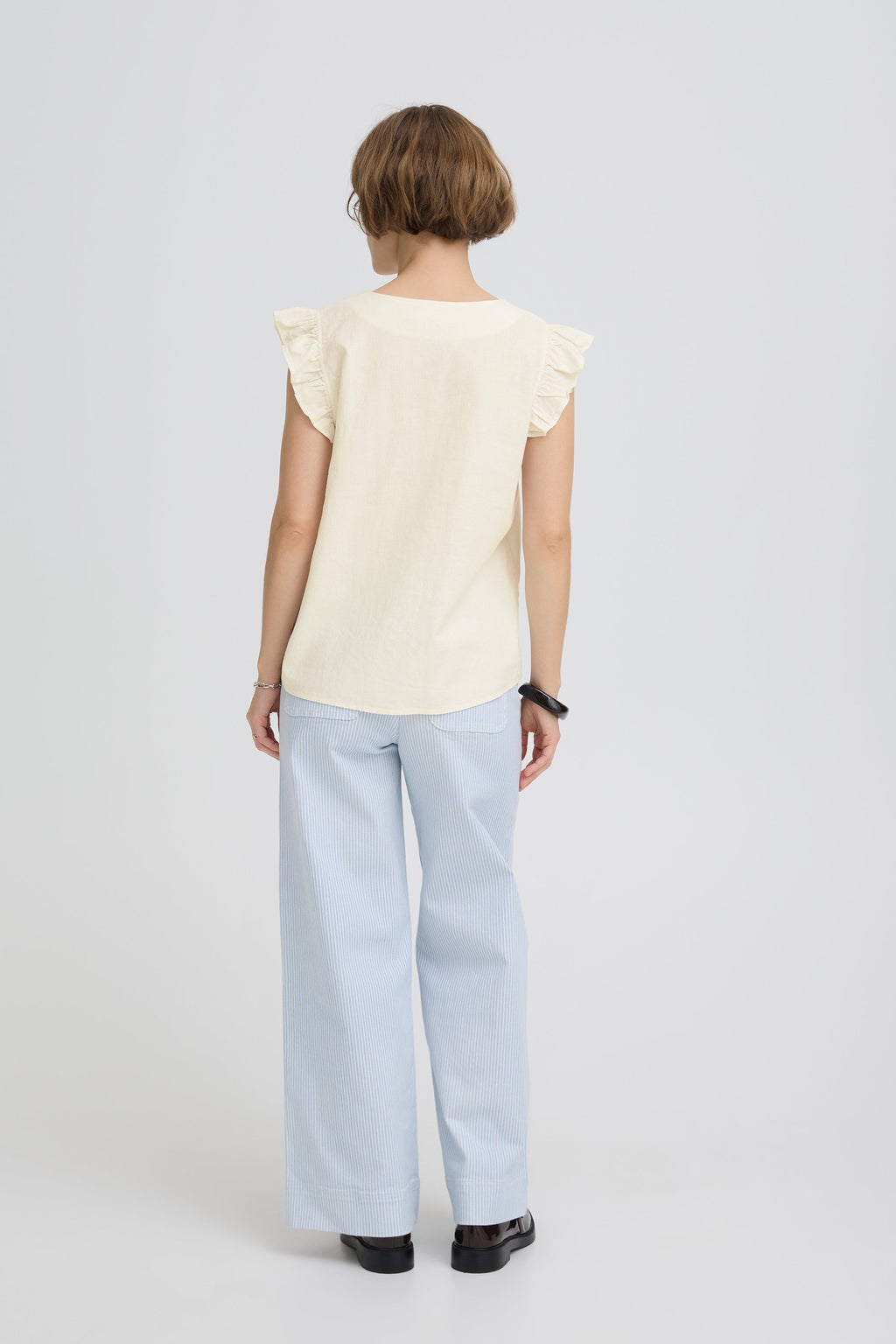 VELLORA KNITWEAR Falakka Ruffle Sleeve Button Front Blouse - Cream