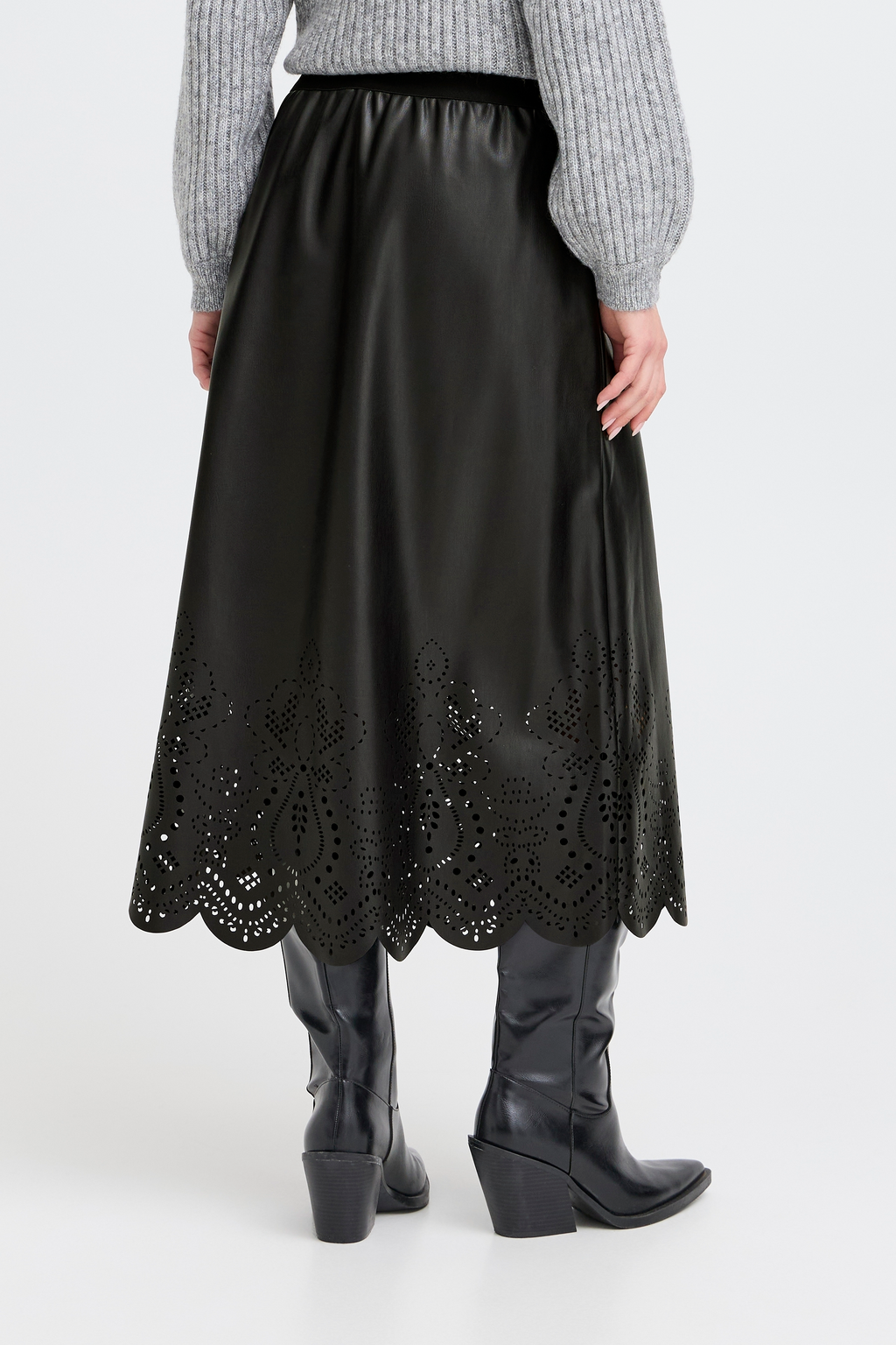 VELLORA KNITWEAR Densio Faux Leather Lasercut Skirt
