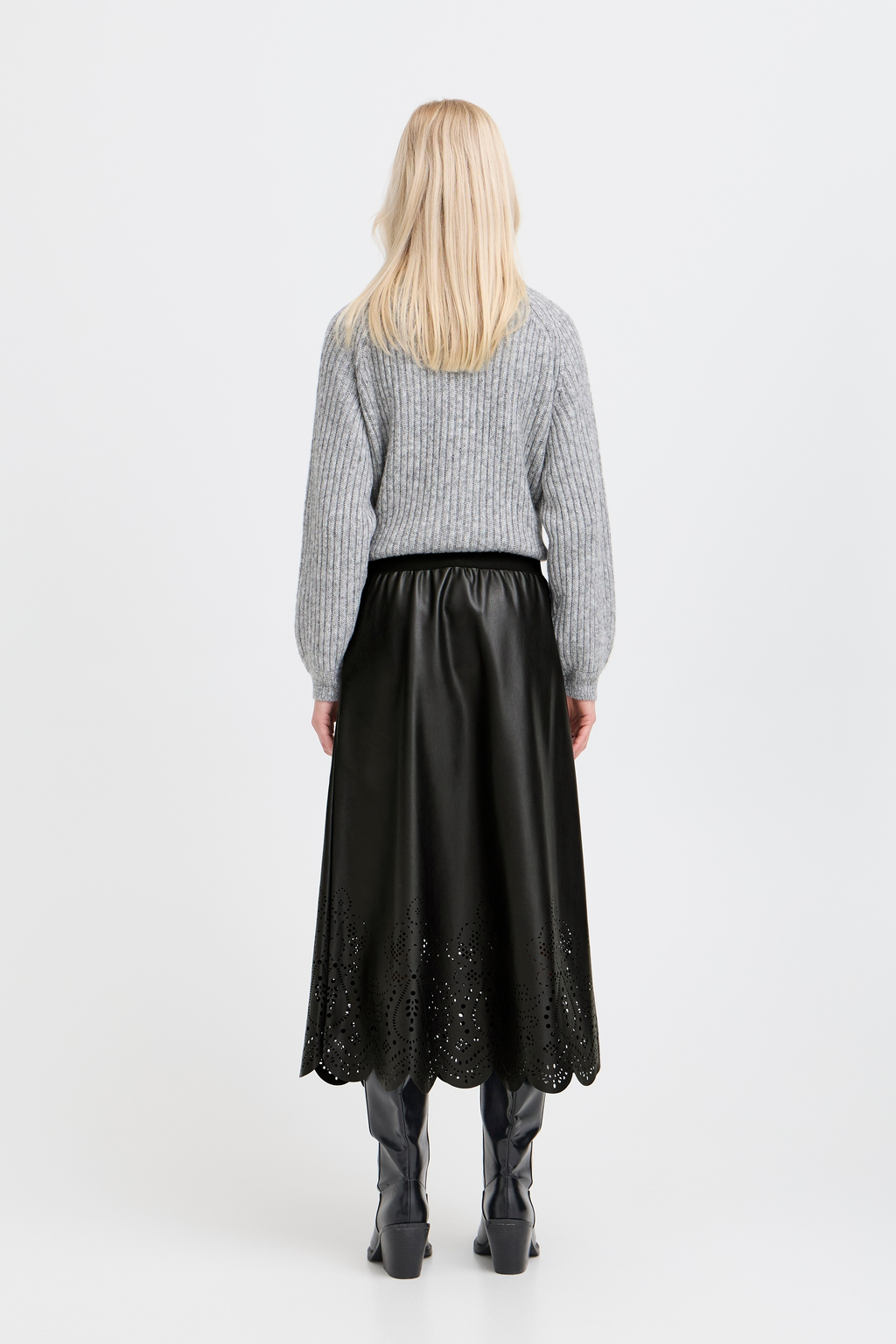 VELLORA KNITWEAR Densio Faux Leather Lasercut Skirt