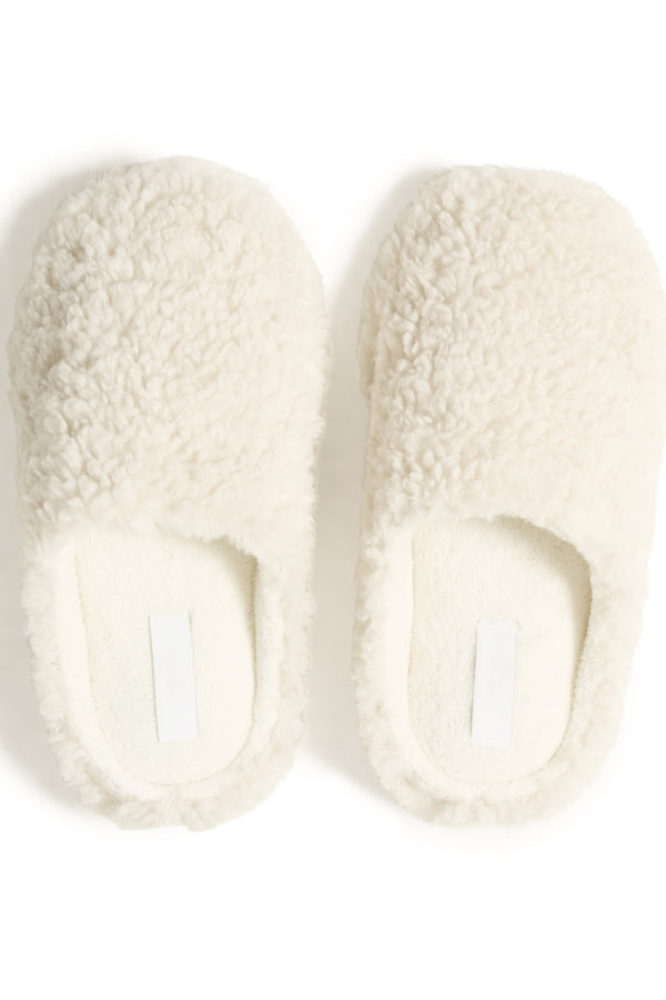 VELLORA KNITWEAR Faux Shearling Slippers - Cream