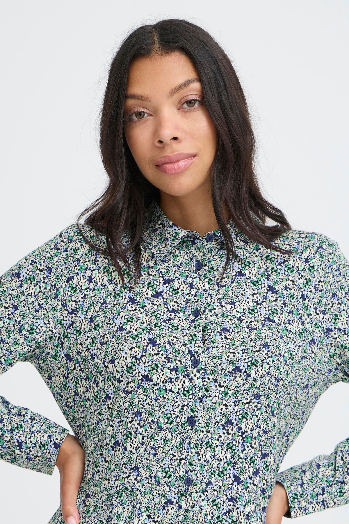 VELLORA KNITWEAR Gabria Floral Button Front Dress