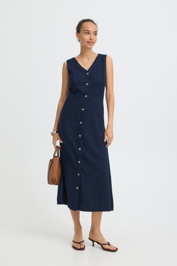 VELLORA KNITWEAR Falakka Button Through Sleeveless Midi Dress