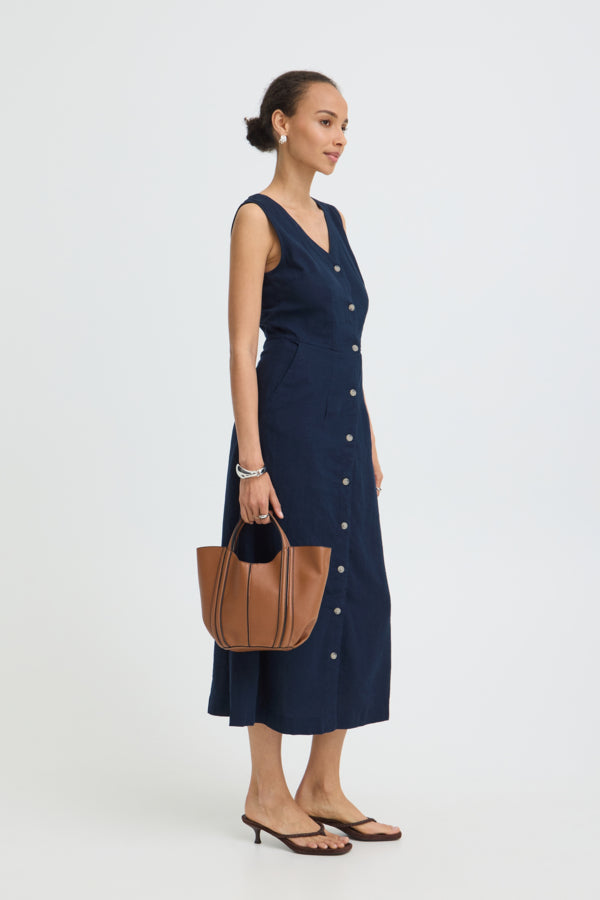 VELLORA KNITWEAR Falakka Button Through Sleeveless Midi Dress