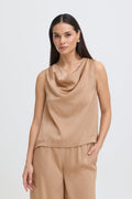 VELLORA KNITWEAR Dacanna Satin Cowl Neck Sleeveless Top