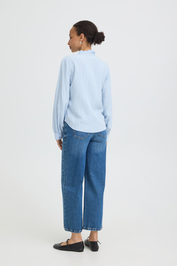 VELLORA KNITWEAR Flavie Ruffle Front Button Shirt