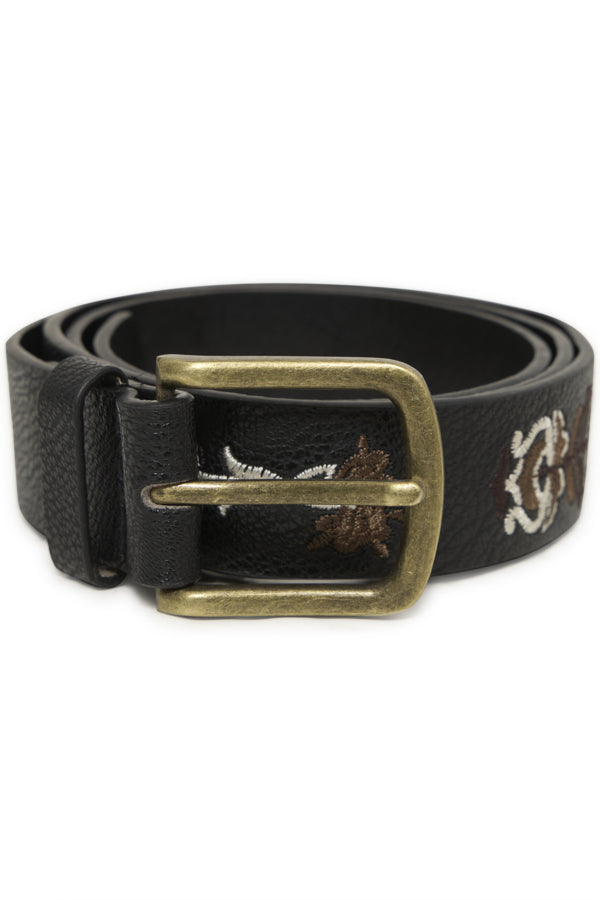 VELLORA KNITWEAR Embroidered Folk Floral Faux Leather Belt