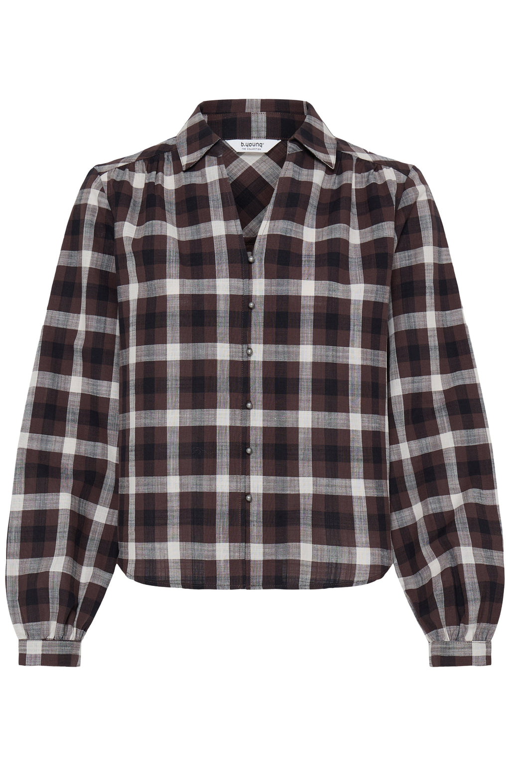 VELLORA KNITWEAR Flanny Check V-Neck Button Through Shirt