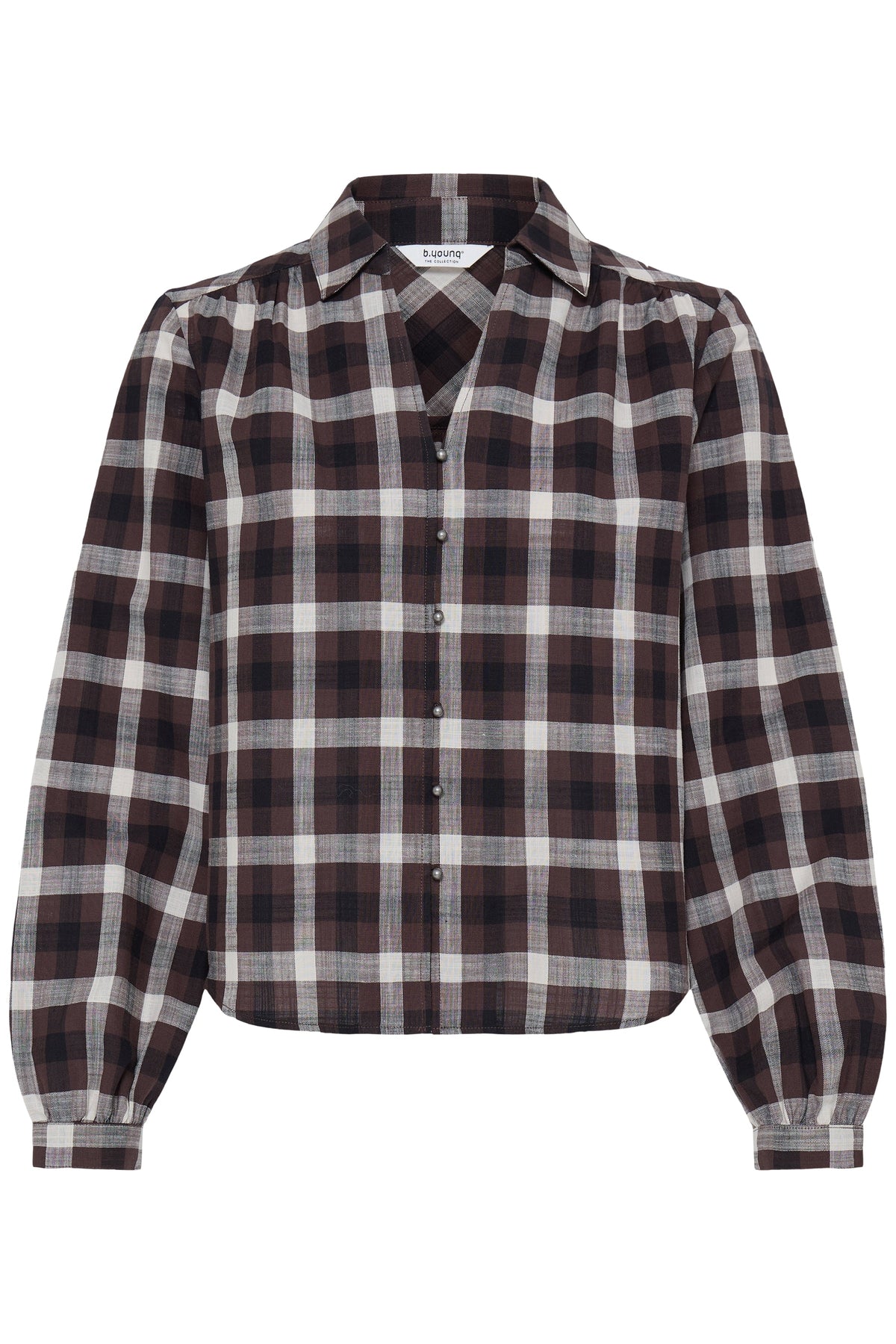 VELLORA KNITWEAR Flanny Check V-Neck Button Through Shirt