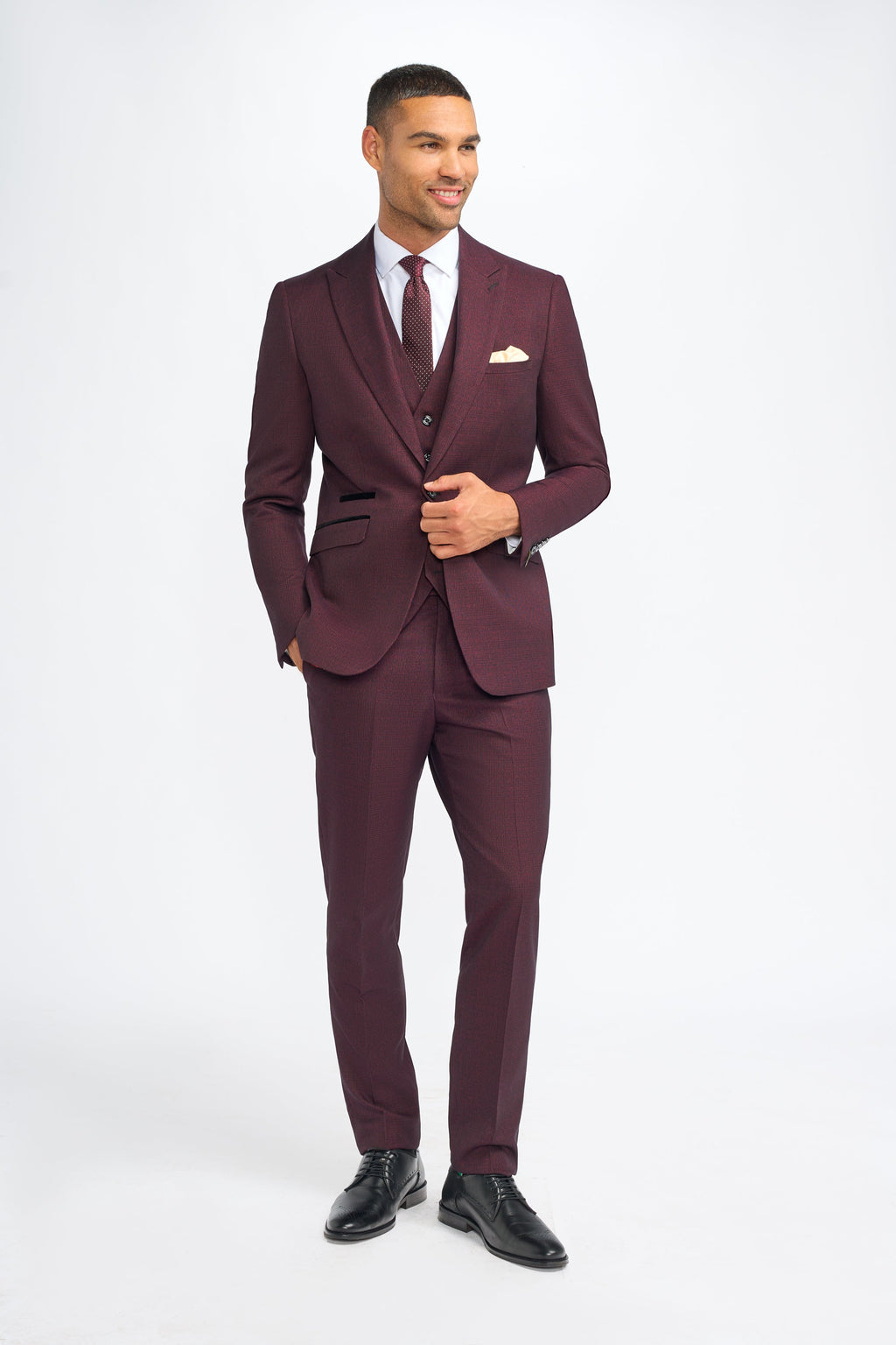 VELLORA KNITWEAR Caridi - Wine Regular Check Three Piece Suit