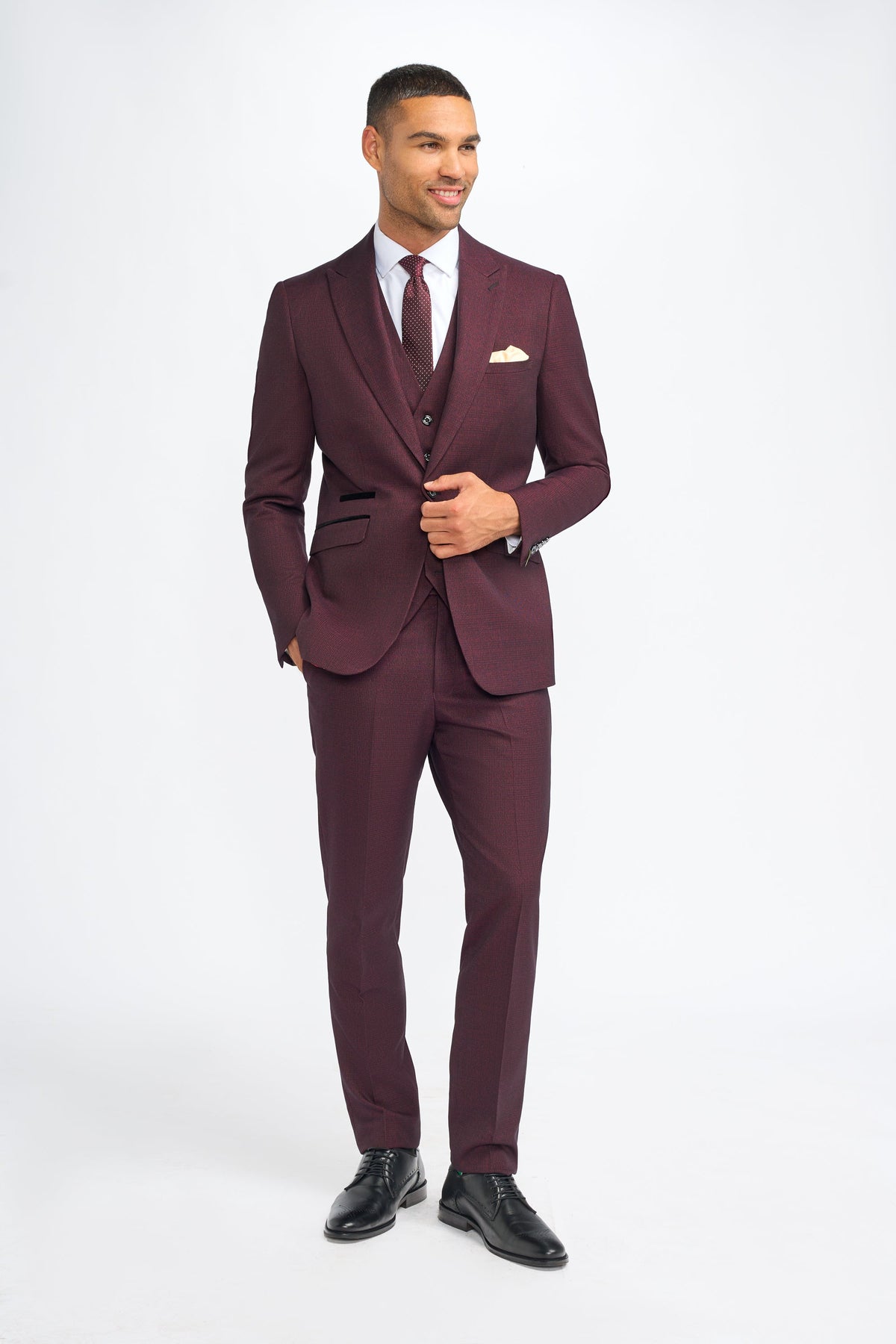 VELLORA KNITWEAR Caridi - Wine Regular Check Three Piece Suit