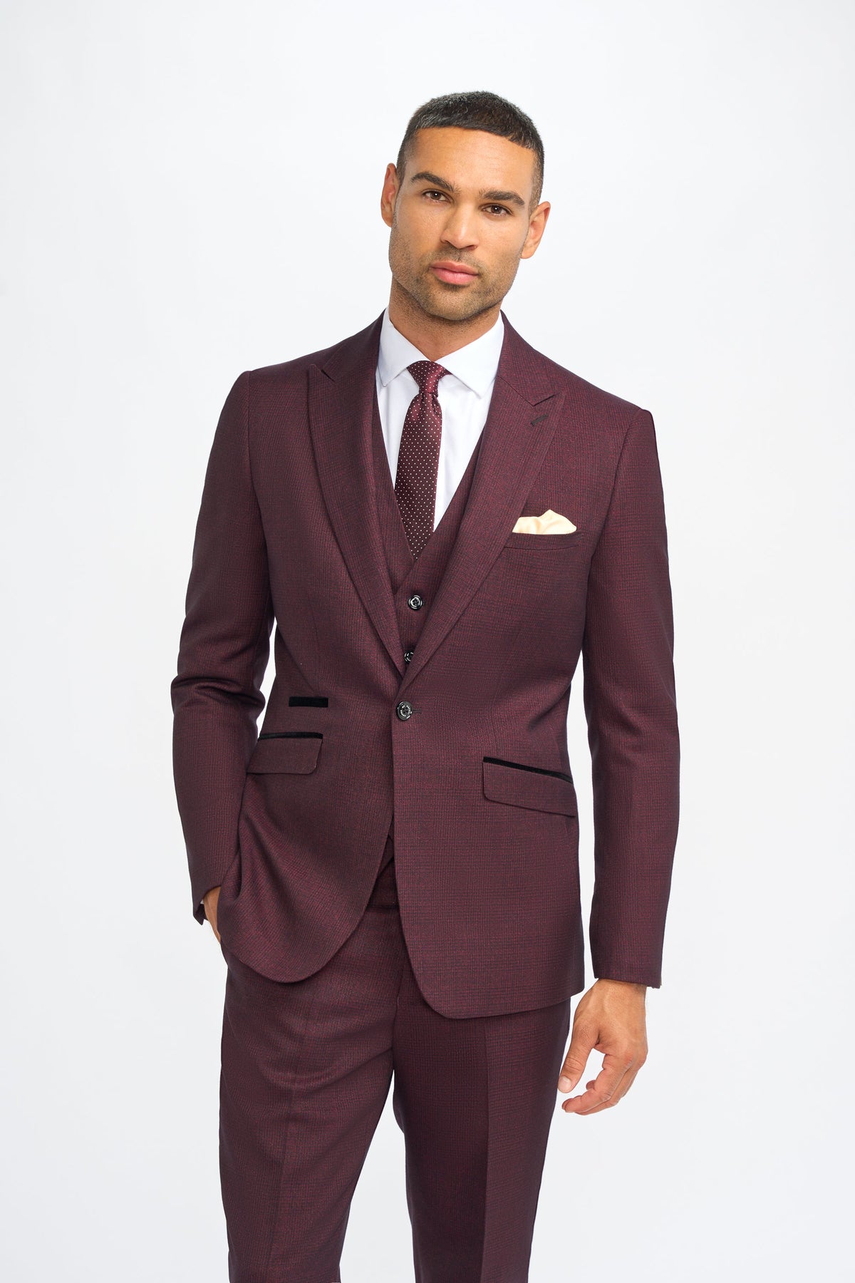 VELLORA KNITWEAR Caridi - Wine Regular Check Three Piece Suit